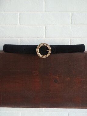 Vintage Dalmys made in Canada real leather suede black belt with gold bu…